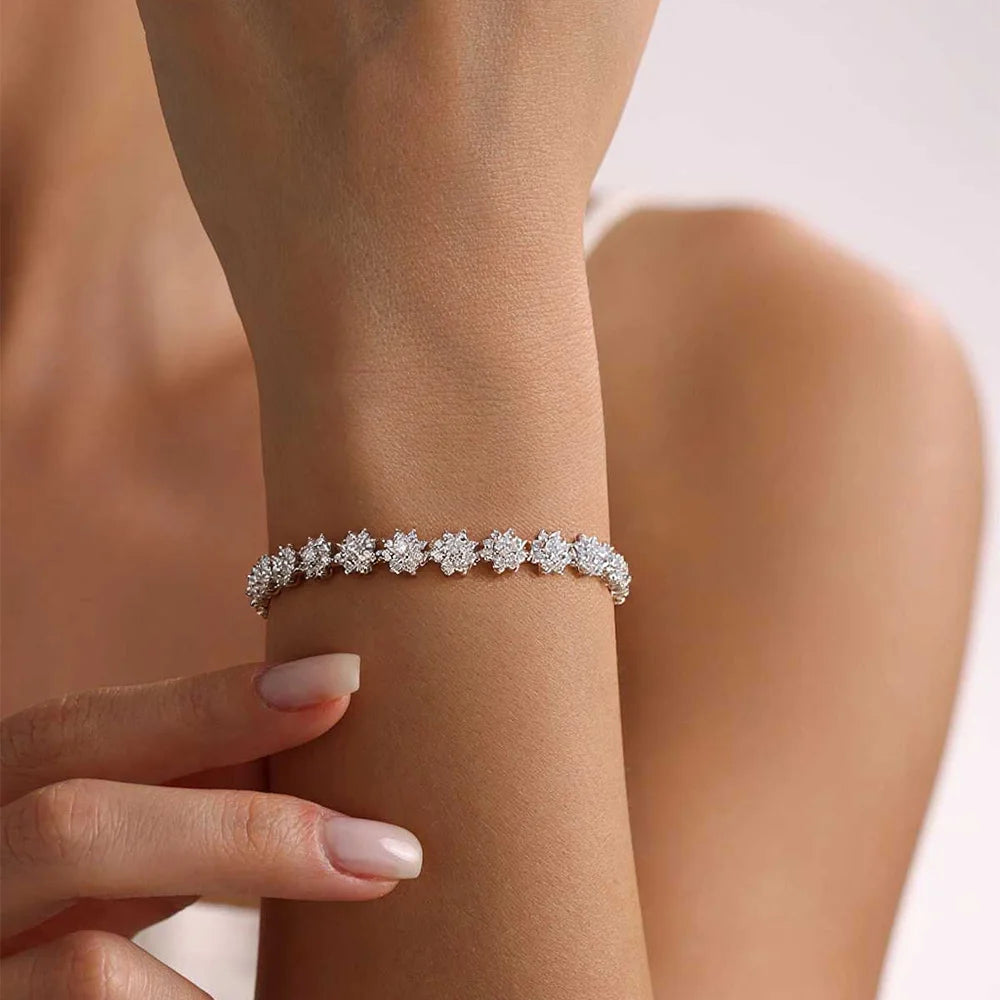 Flower Moissanite Tennis Bracelet Wedding Jewelry 925 Sterling Silver Plated 18k White Gold GRA Bracelets for Women Man