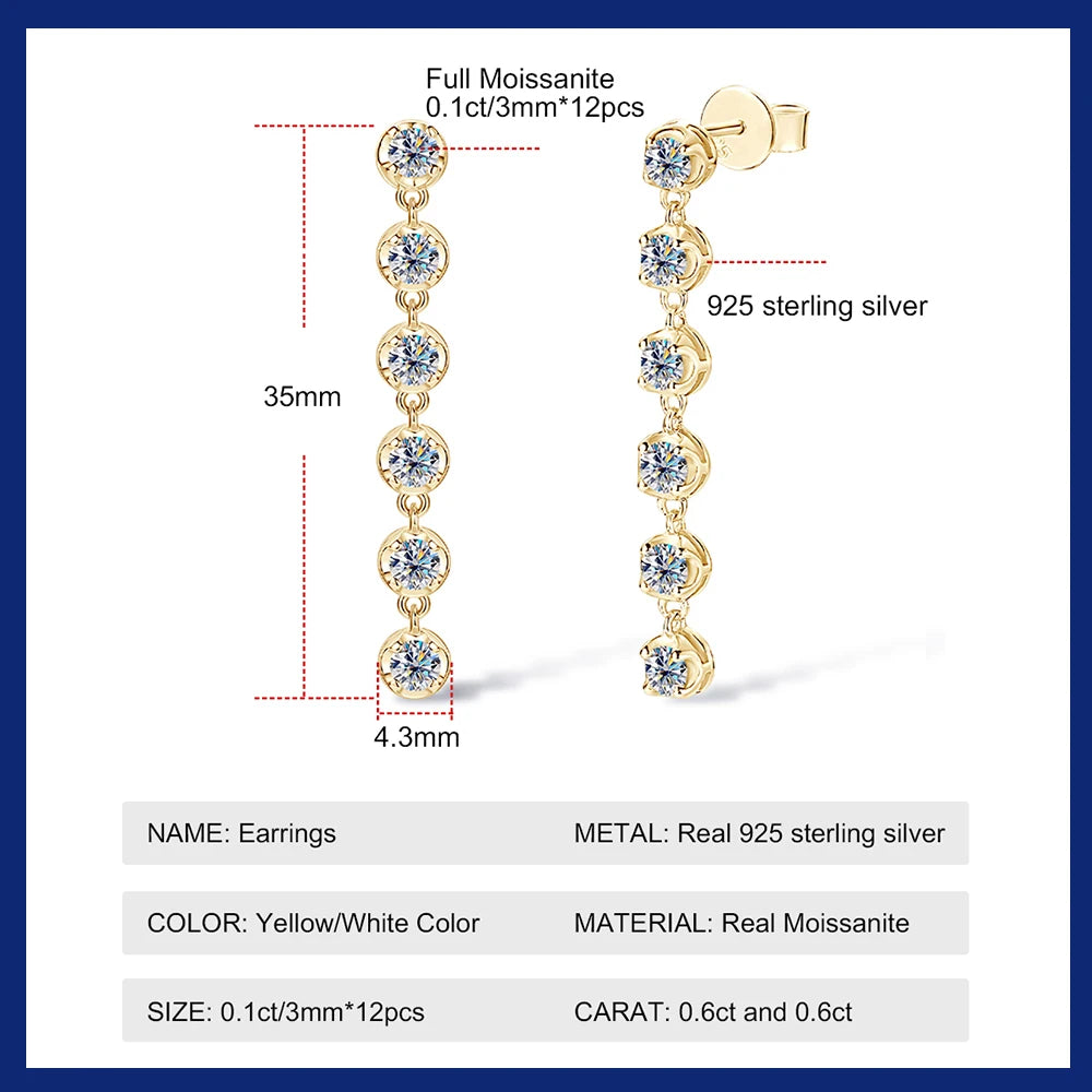 Full 3mm Moissanite Drop Earrings For Women GRA Certified Lab Diamond Solid s925 Silver Plated 18k Dainty Wedding Earring Gift