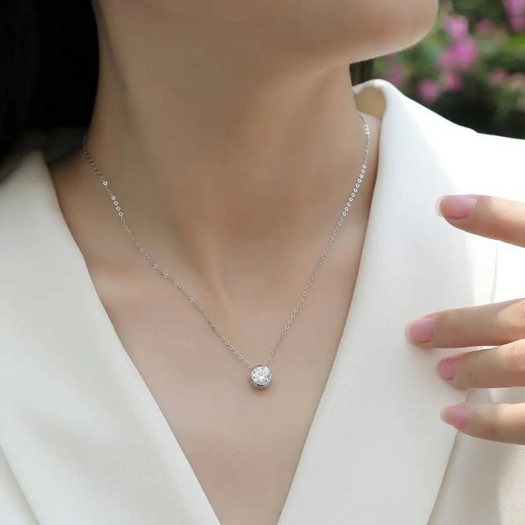 Rose Gold 1CT Moissanite Pendant Necklace For Women D Color Lab Created Diamond Choker Chain Original 925 Silver Jewelry Gift