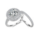 All Moissanite Ring Set for Women 8mm Round 2 Carat Engagement Double Layered Round Bag Stacked and Arranged for Wearing