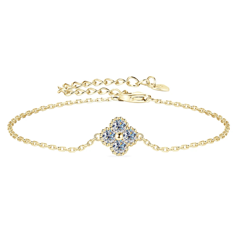 New 3mm Moissanite Bracelet Real 925 Sterling Silver Flower Clover Chain Bracelets for Women 2025 Trend Fine Jewelry