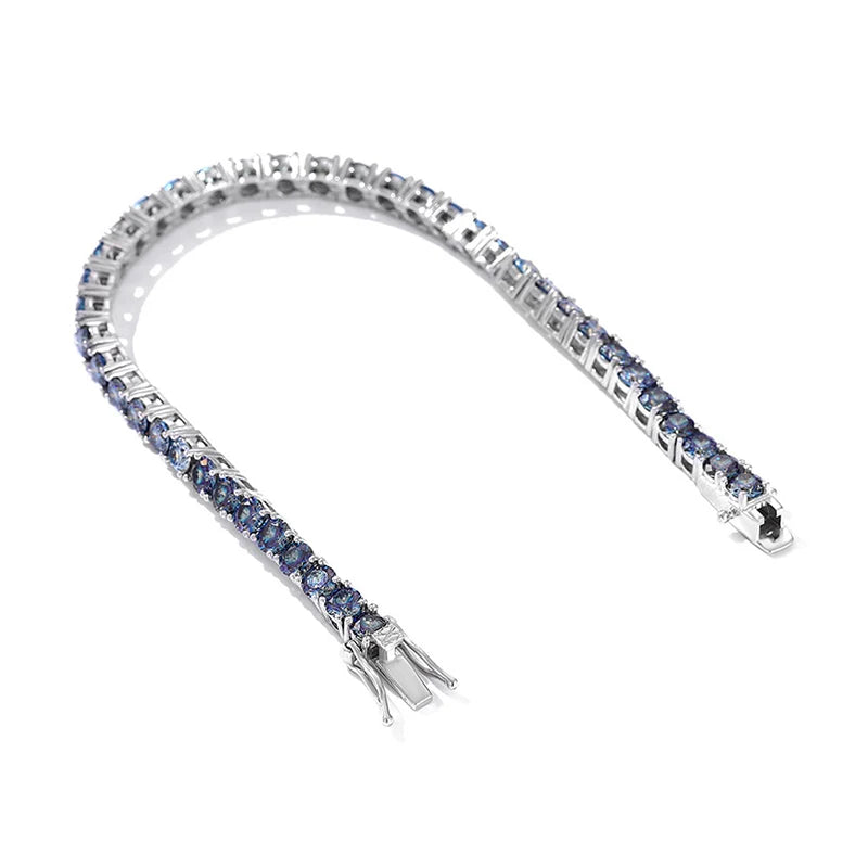 Rainbow Colorful Moissanite Tennis Bracelet s925 Sterling Silver with White Gold Plated Chain Bracelets for Women Man