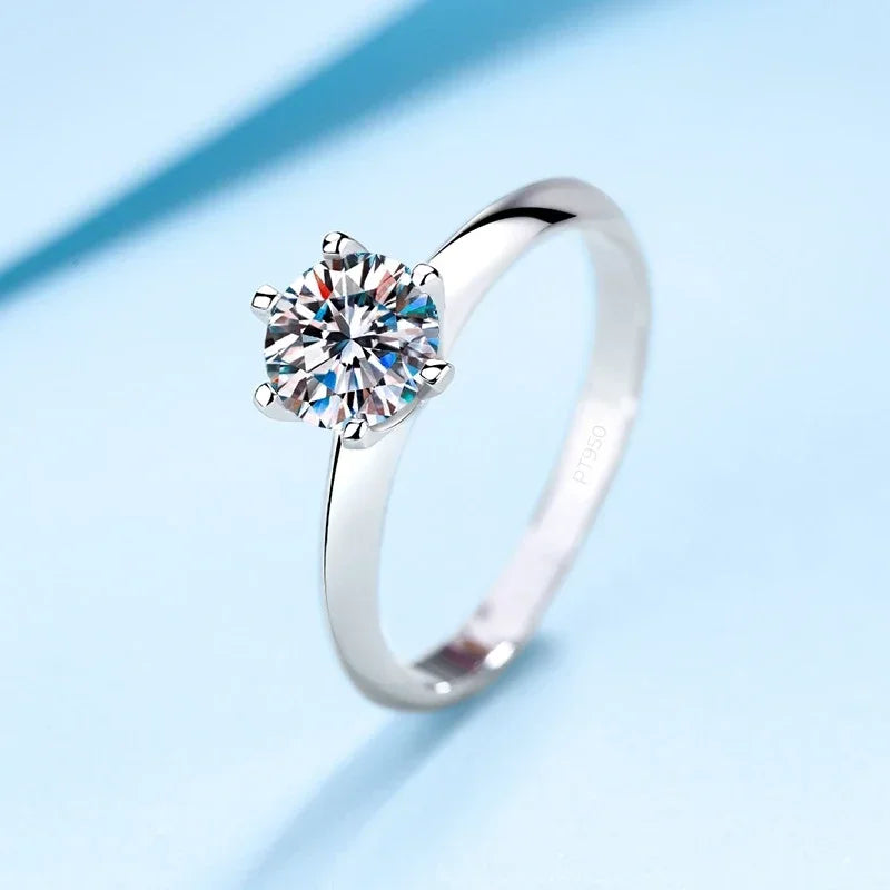 Classic Platinum Jewelry PT950 Female Rings Six Pronged 1/2/3/5carat VVS1 D Color Moissanite Diamond Best Wedding Ring for Women