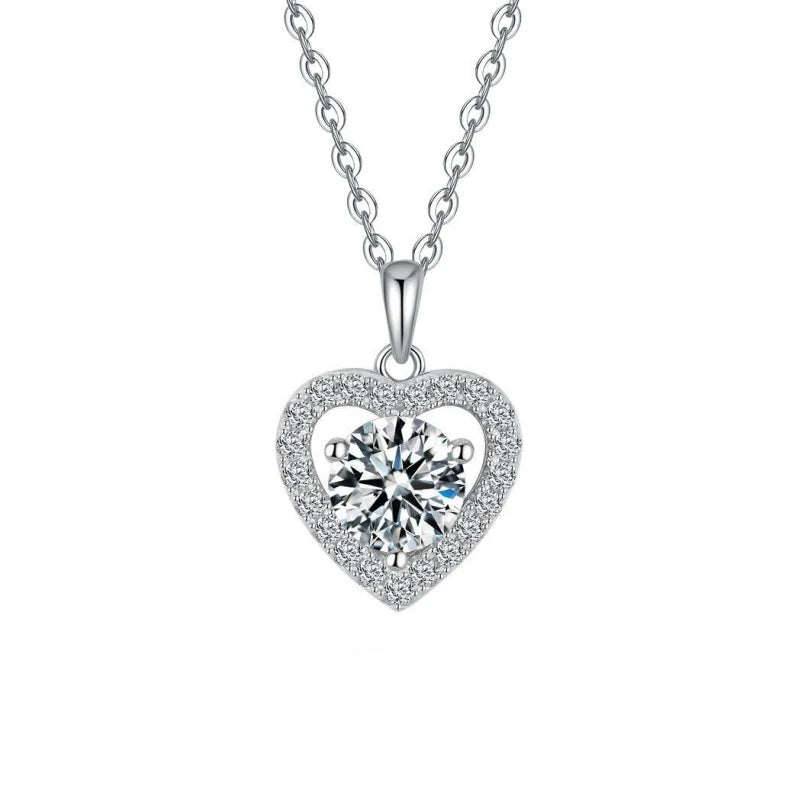 Women Valentine's Day 18K White Gold Wedding Necklaces 1CT Moissanite Diamond Heart Pendant Girl Birthday PT950 Christmas Gift
