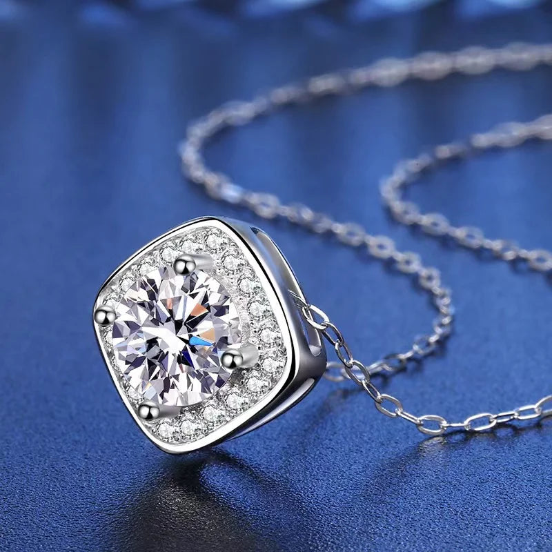 1ct Moissanite Square Pendant Necklaces