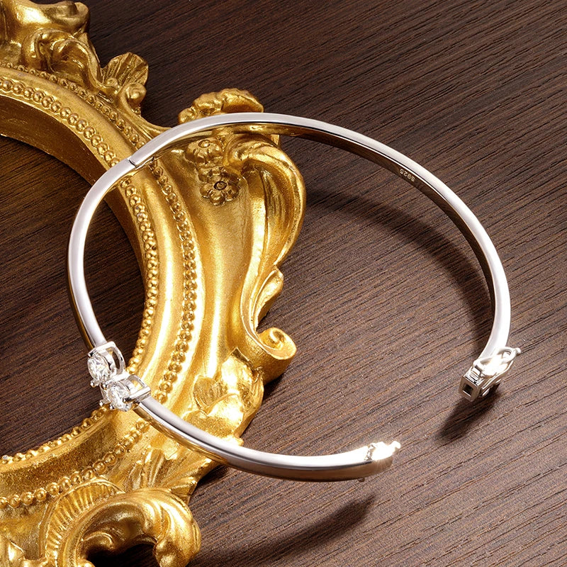 Moissanite Bangles Elegant Women Diamond Solid s925 Silver 17-18cm Wrist