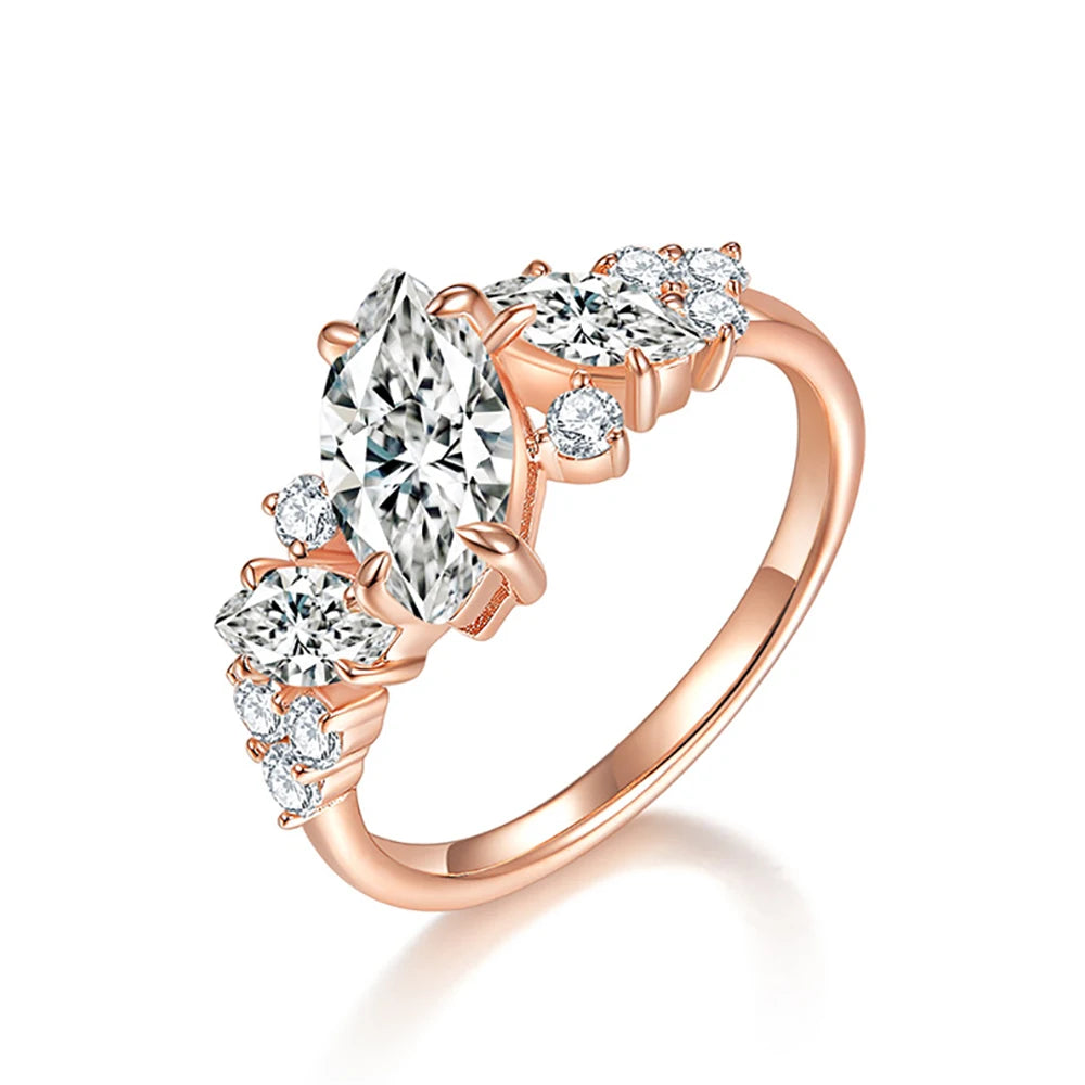 Moissanite Rings for Women Gift 100% S925 Sterling Silver Plated 18K 1.78ct Marquise Cut D Color