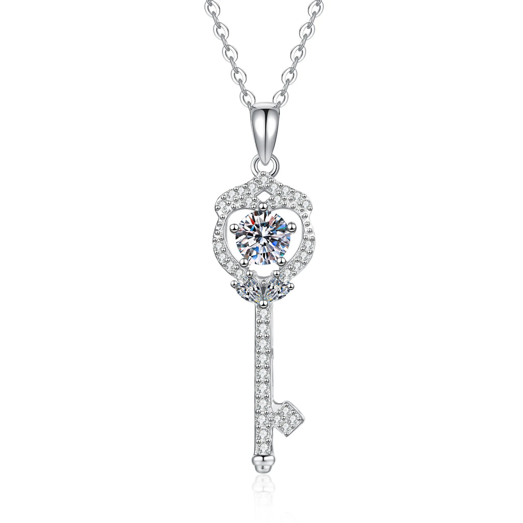 PT950 platinum moissanite diamond necklace female Korean white gold moissanite key fashion collarbone chain