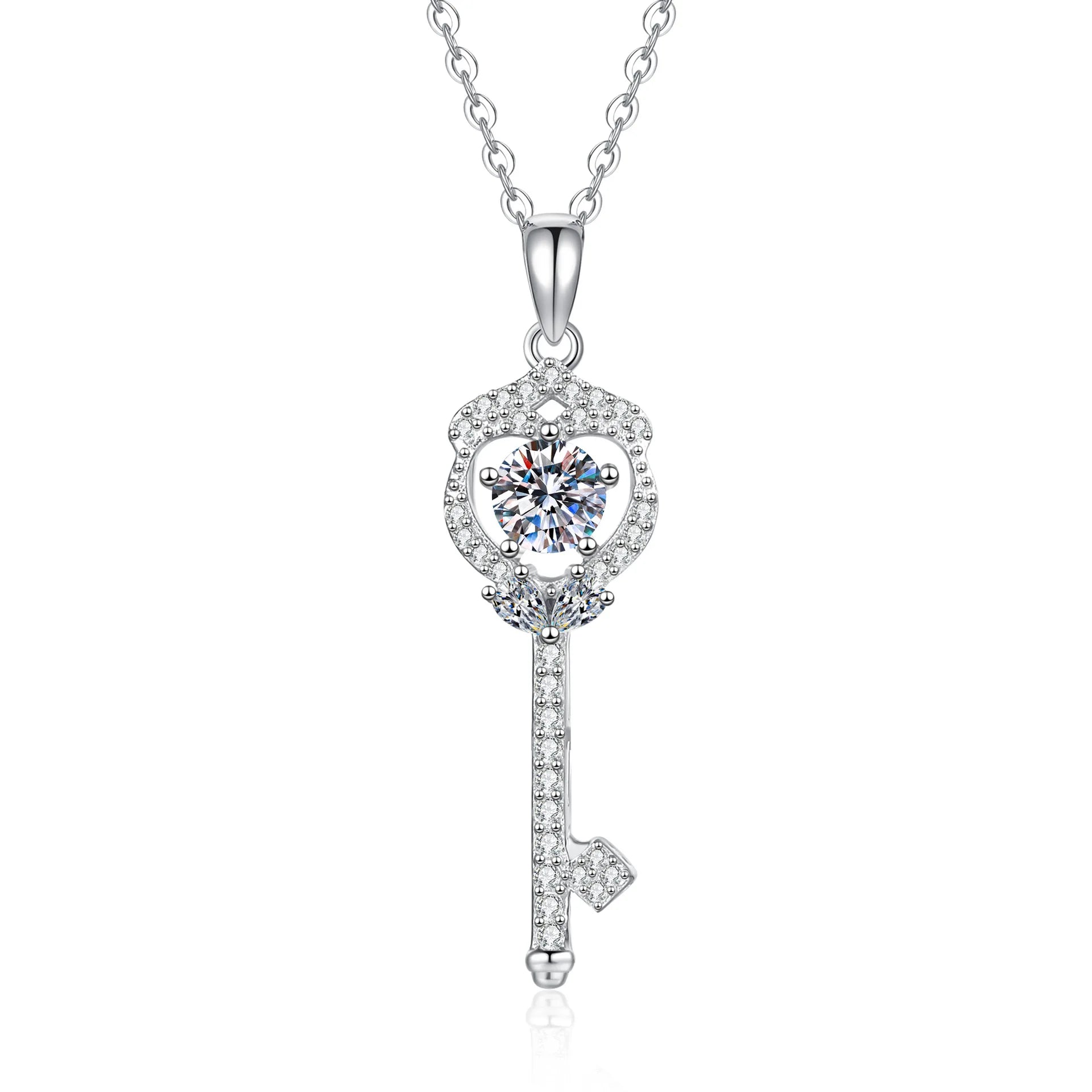 PT950 platinum moissanite diamond necklace female Korean white gold moissanite key fashion collarbone chain