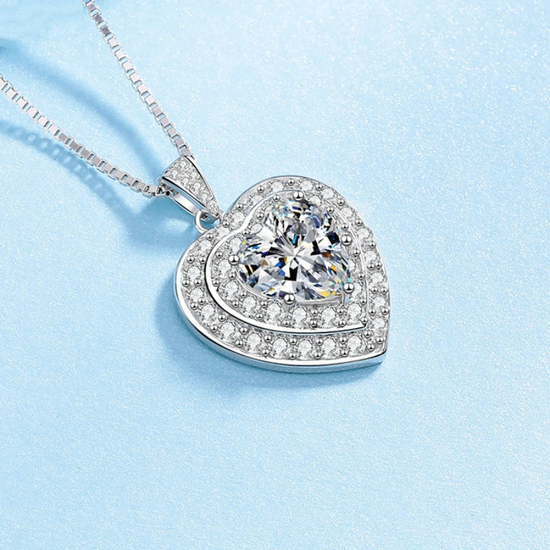 Women Engagement 18K White Gold Wedding Jewelry 4CT Moissanite Diamond Girl Birthday Gift PT950 Platinum Heart Shaped Necklaces