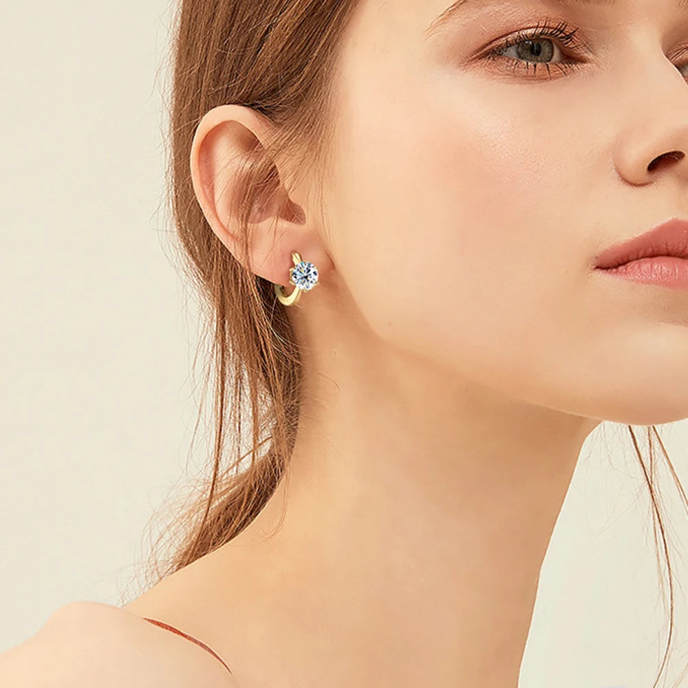 Stud Earring for Women 100% S925 Silver Gold Color Diamond Earrings Trendy Jewelry 1 Carat Classic 6 Claw Moissanite