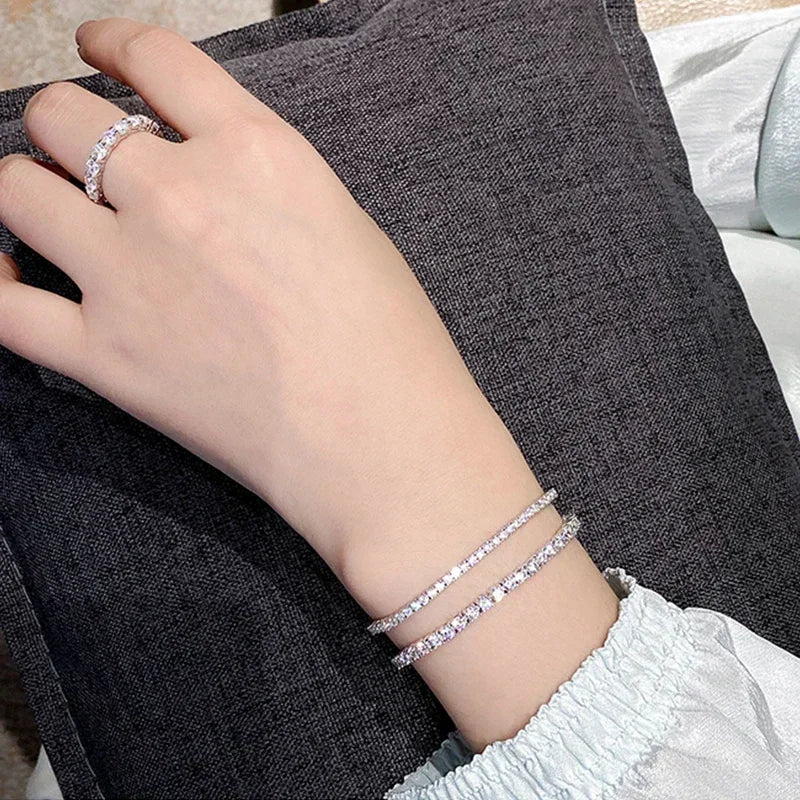 Moissanite Tennis Bracelet 3mm 4mm 925 Sterling Silver with White Gold Plated Pass Diamond Tester Bracelets for Women Men