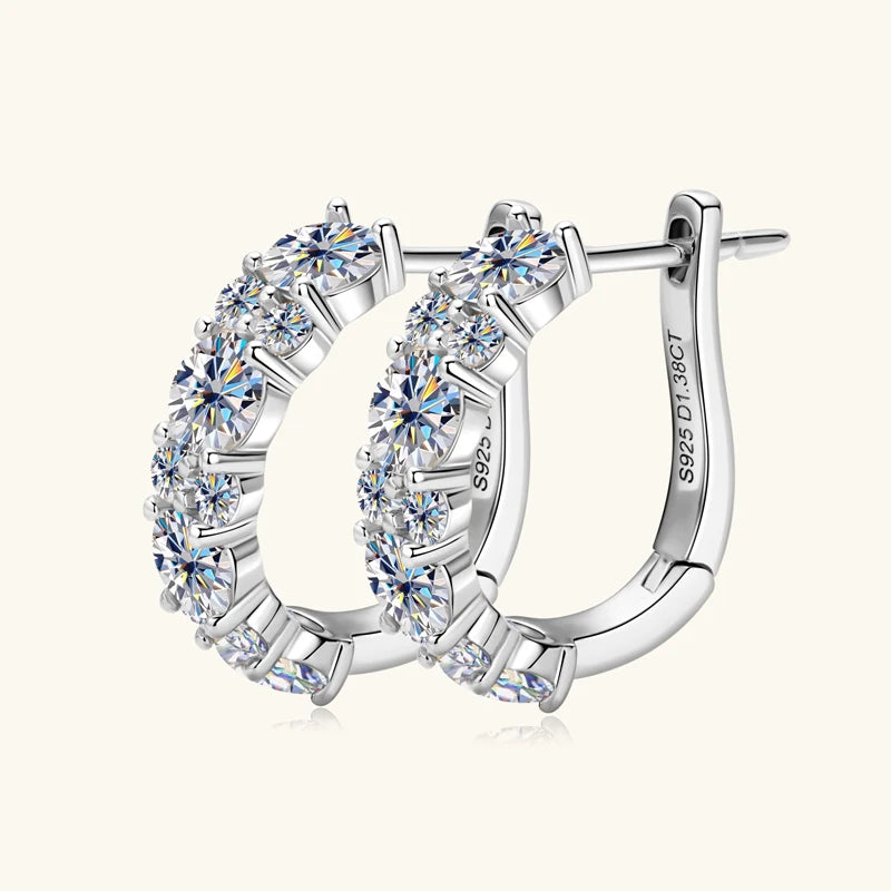 925 Sterling Silver Earrings 4mm 2mm Cluster Moissanite Hoop Earring