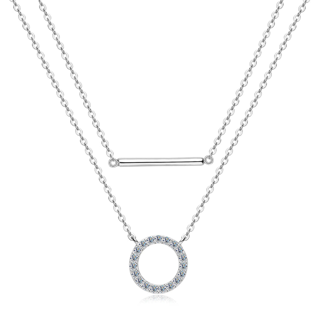 Dainty 1.5mm Moissanite Necklace for Women 14K Gold/Sterling Silver Plated Double Layer Chain Trendy Jewelry Gifts