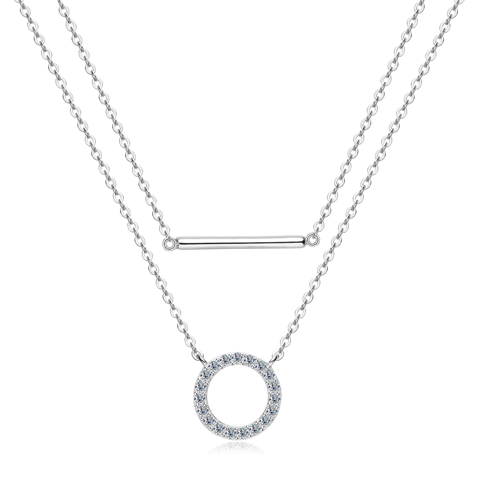 Dainty 1.5mm Moissanite Necklace for Women 14K Gold/Sterling Silver Plated Double Layer Chain Trendy Jewelry Gifts