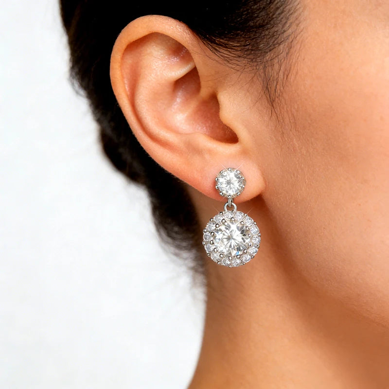 2ct Round Moissanite Drop Earrings | D VVS1 S925 Silver