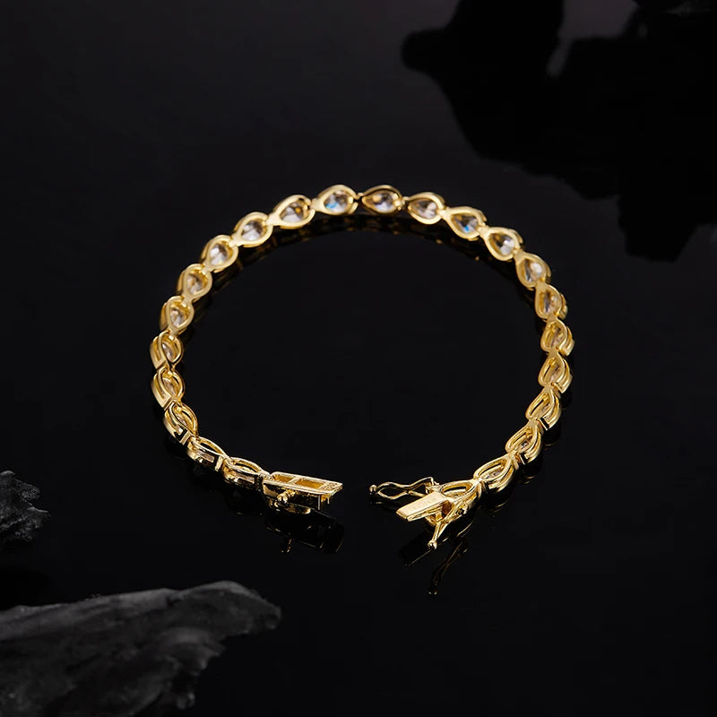Zircon Moissanite Tennis Bracelet Plated 18K Pear Cut for Women Men 4*6mm Gems Luxury Wedding Chain Pure S925 Silver