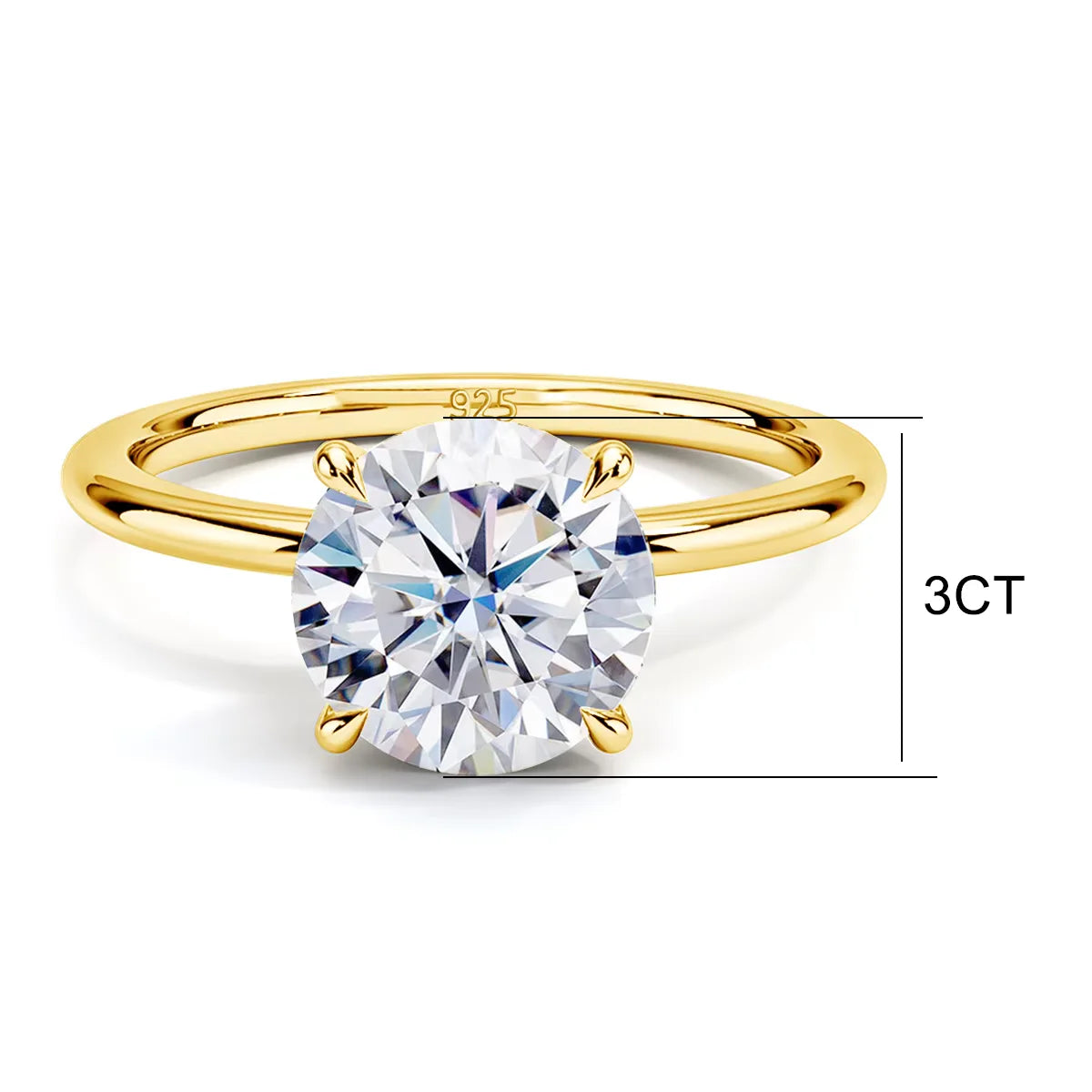 Moissanite D Color Ring For Women 925 Sterling Silver Gold Plated 1ct 2ct 3ct
