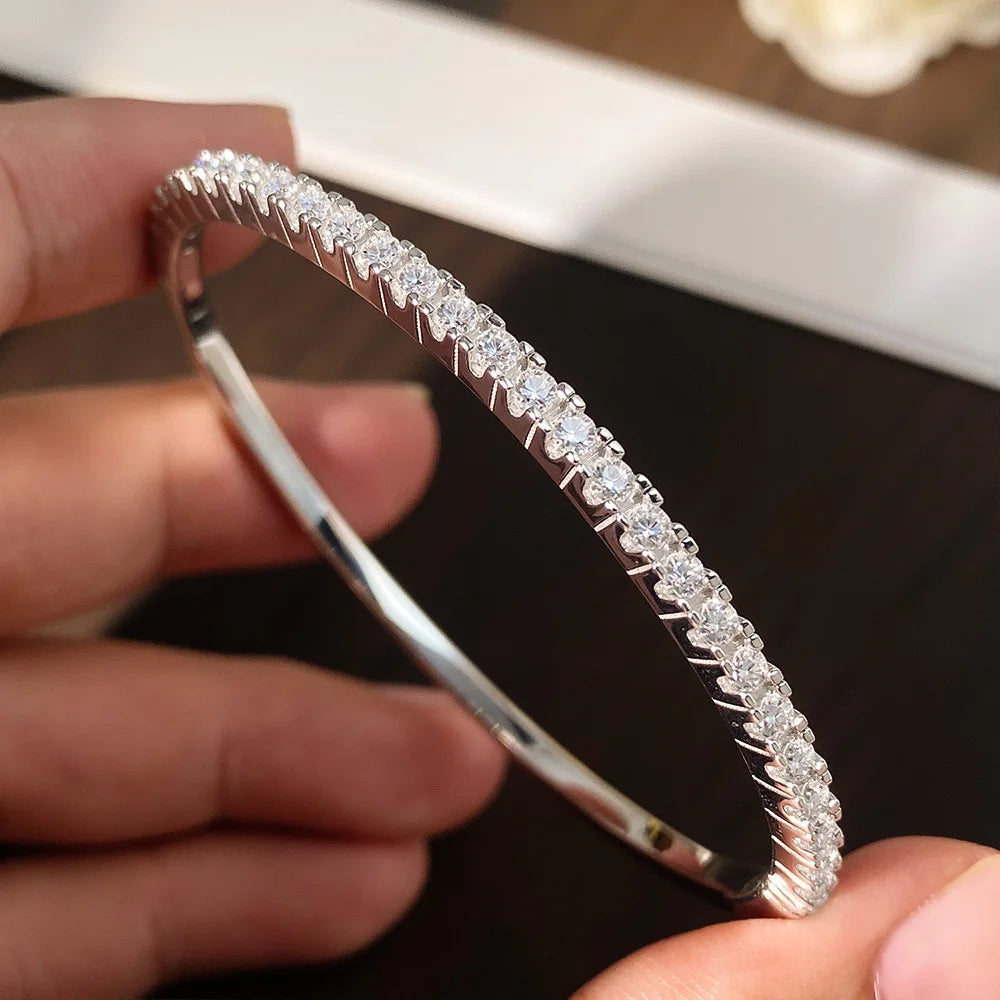 Moissanite Bangles for Women All 2.5mm D VVS1 Lab Diamond Bracelets 925 Sterling Silver Bracelet Wedding Birthday Gift