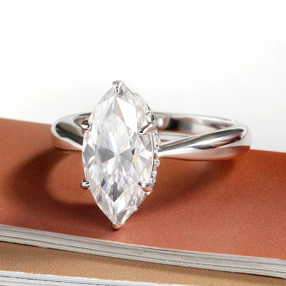 4cttw Marquise Cut D Color Moissanite Rings For Women Wedding Bridal S925 Sterling Silver