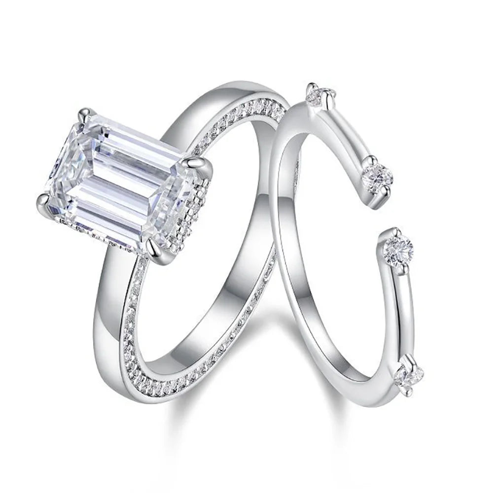 3ct Emerald Moissanite Rings Set Fine Jewelry 100% S925 Sterling Silver Rings Plated 18K Band for Women Wedding Bridal