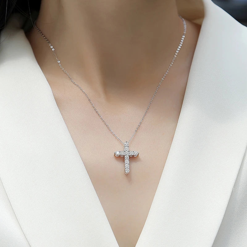 1.1ct Moissanite Cross Pendant Necklace