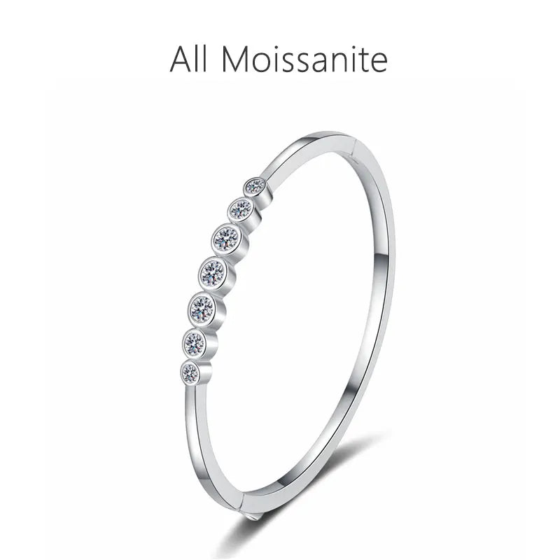 Moissanite Bangles for Women Solid 925 Silver 16-17cm Wrist 2.5ct