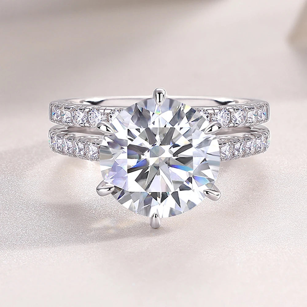 Big Moissanite Diamond Rings Set 925 Sterling Silver 5ct D Color