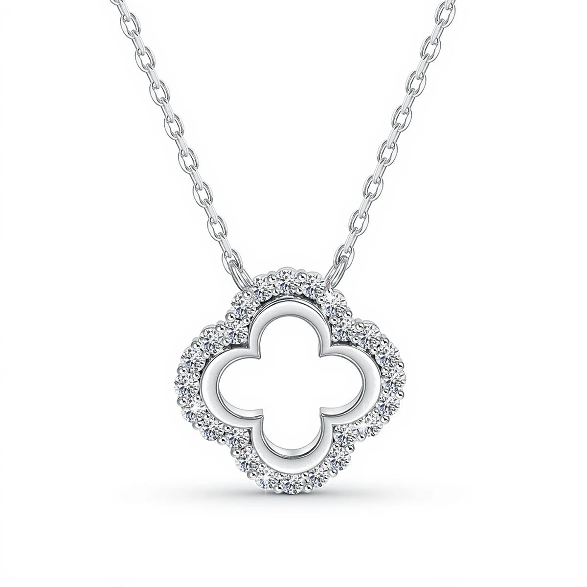1.5mm D Color Moissanite Four Leaf Clover Pendant 925 Sterling Silver Necklace