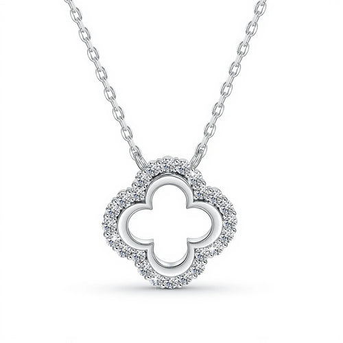 1.5mm D Color Moissanite Four Leaf Clover Pendant 925 Sterling Silver Necklace