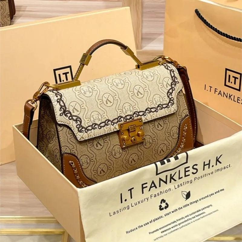 High-end leather shoulder bag designer retro crossbody bag