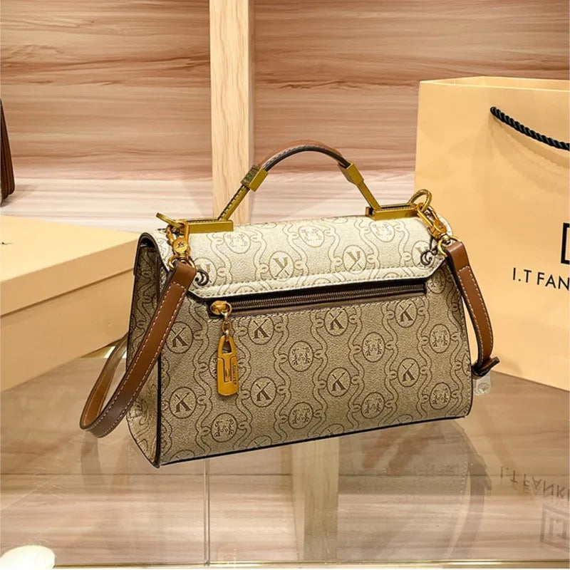 High-end leather shoulder bag designer retro crossbody bag