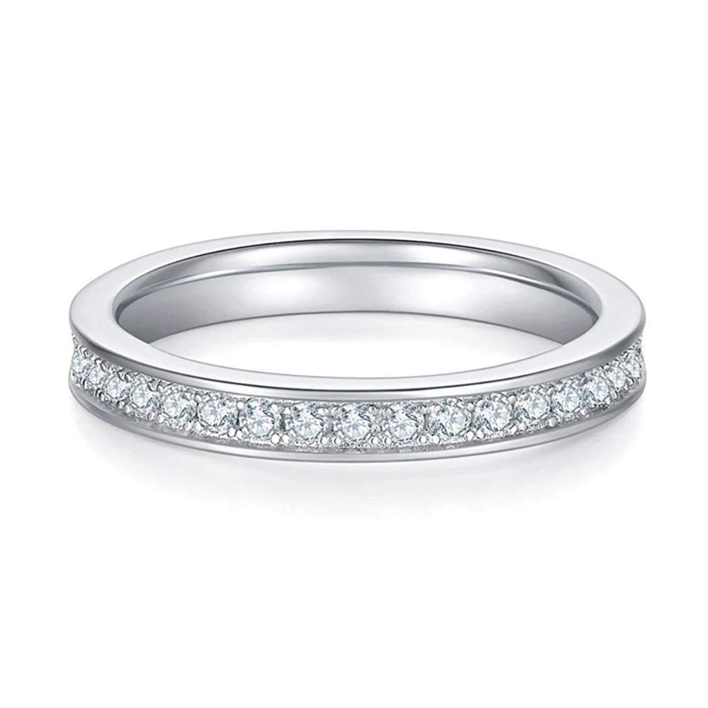 Moissanite Row Rings For Women Wedding Bridal 100% S925 Sterling Silver Plated 18K 1.5mm D Color