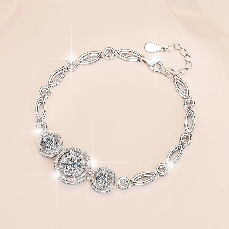 Moissanite Bracelets for Women 2cttw 100% D Color Three Halos Adjustable Round Bangles Sterling Silver 925 Jewelry GRA