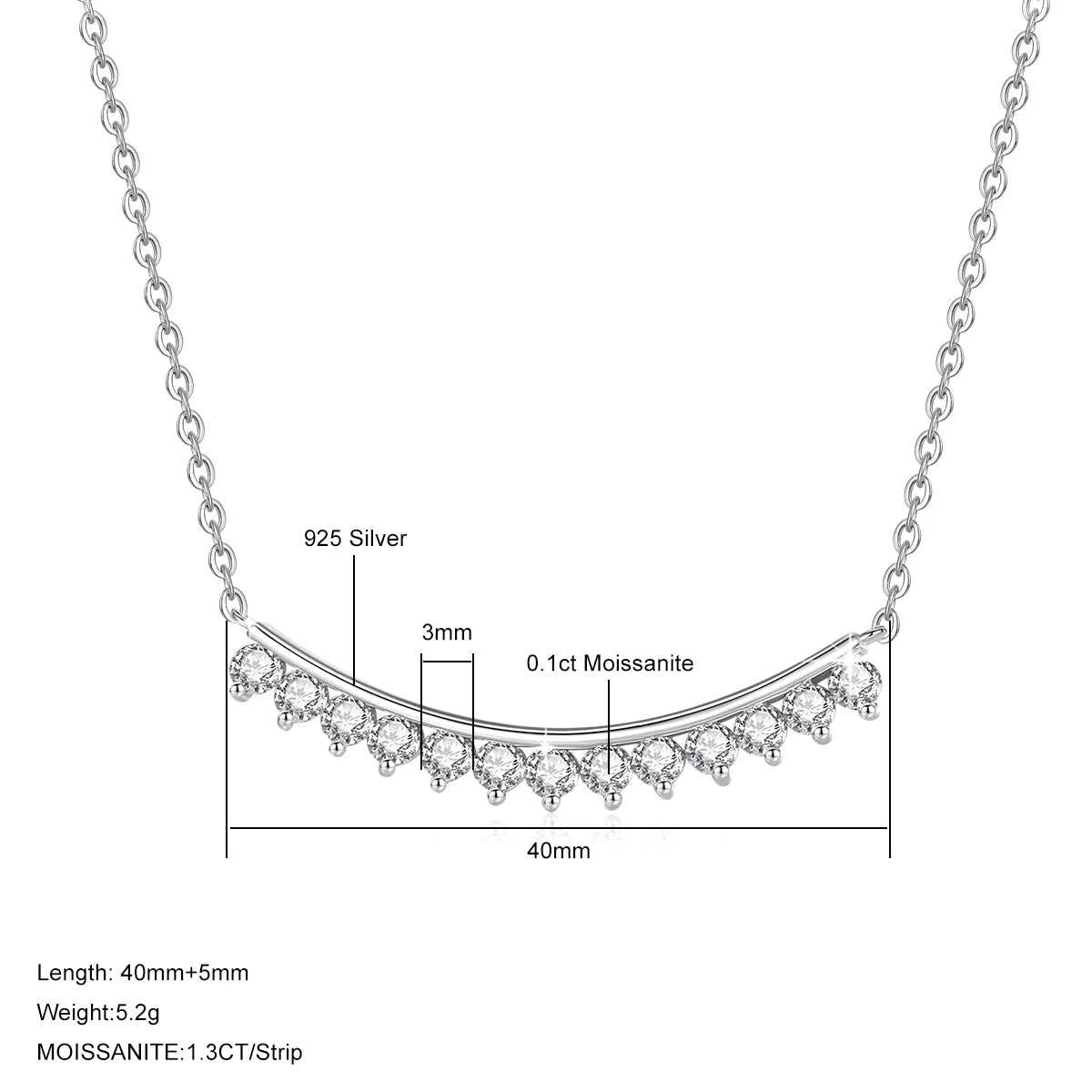 1.3ct Round Cut 3mm Moissanite Necklace For Woman Solid Silver 925