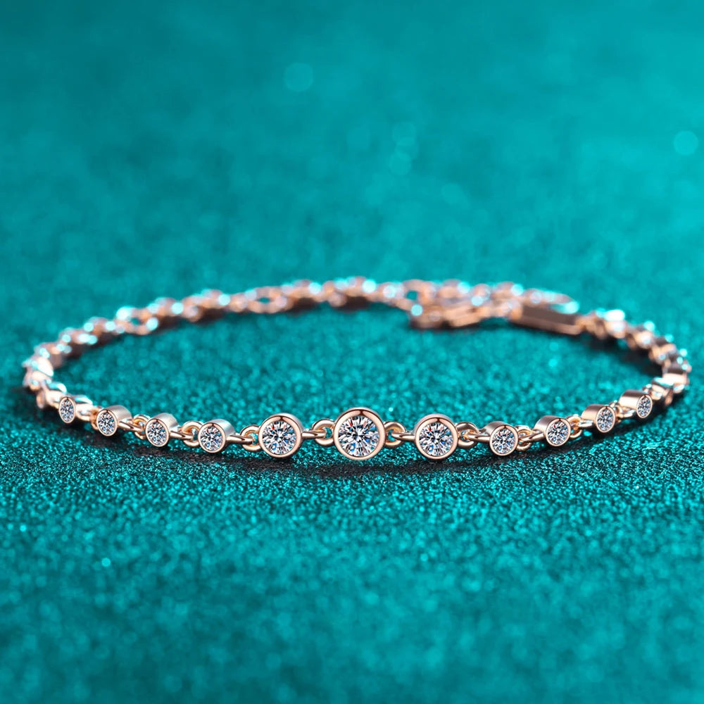 Moissanite Tennis Bracelets for Women Round Lab Diamond GRA 925 Sterling Silver 18k D VVS1