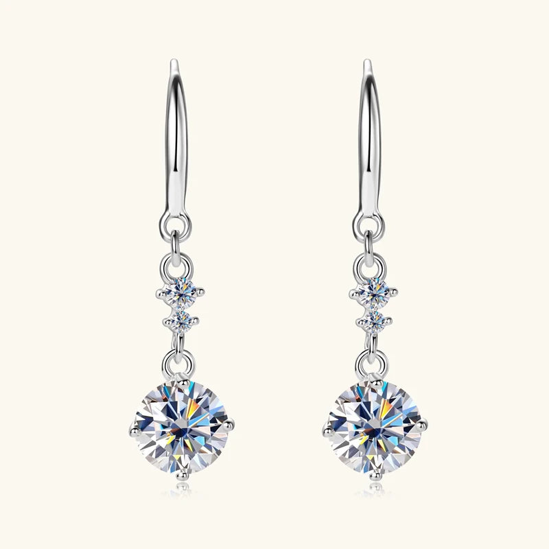 S925 Silver Moissanite Drop Earrings 1 Carat D Color VVS1 Moissanite Diamond