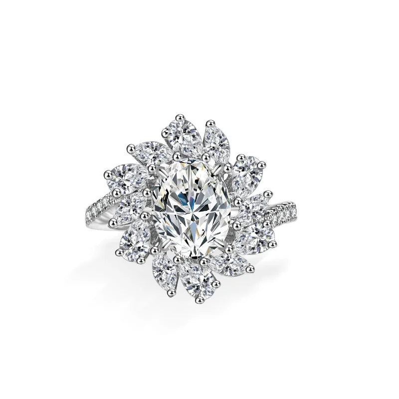 Oval Cut 2 Carat D Color Moissanite Diamond Vintage Flower 925 Sterling Silver Woman Ring