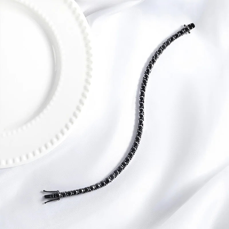 Black Moissanite Tennis Bracelet 3/4/5MM for Women Hip Hop Full Diamond Men's Bracelet 100% 925 Sterling Silver