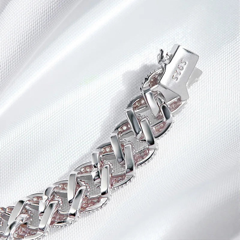 18k Gold Plated Cuban Bracelet for Women Men High Carbon Diamond Bracelet 925 Sterling Silver Jewelry Hip Hop Link Chain