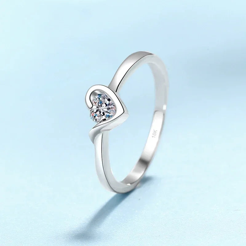 Lady Wedding Band White Gold 18K Heart Rings Women Valentine's Day 0.3CT Moissanite Diamond PT950 Platinum Girl Birthday Gift