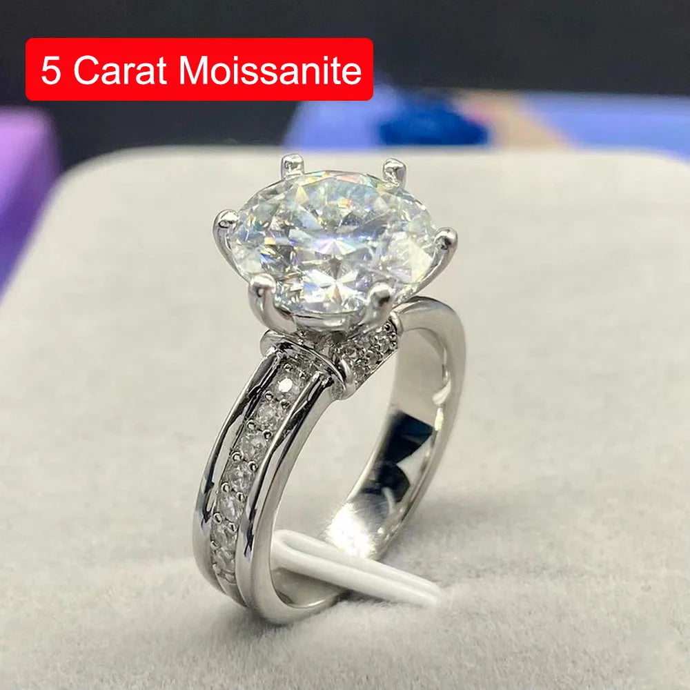 Moissanite Rings Women Gift 100% S925 Sterling Silver Plated 18K 3ct 5ct D Color