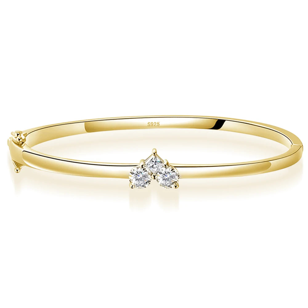 Moissanite Bangles Elegant Women Diamond Solid s925 Silver 17-18cm Wrist