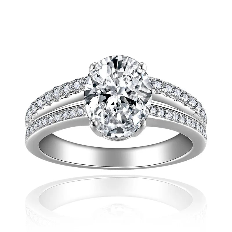 Moissanite Engagement Wedding 925 Sterling Silver Rings 2 Ct D Color Oval Cut For Women