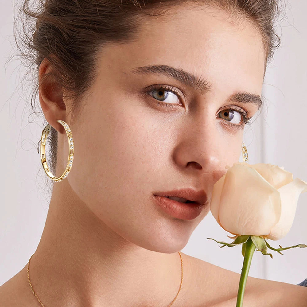 Moissanite Hoop Earrings for Women 925 Sterling Silver with 18K White Gold Plated Large Round Huggie Loops Hypoallergenic 41MM