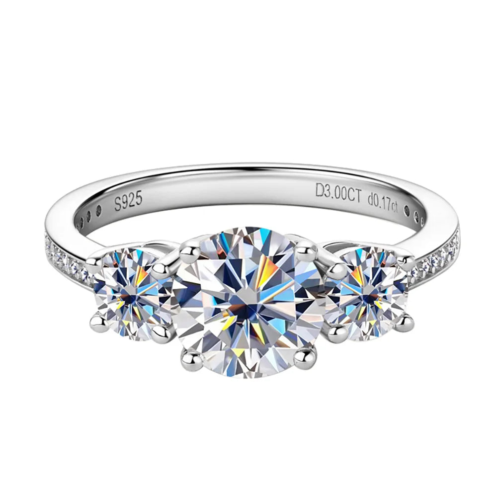 3.17ct D Color All Moissanite Rings For Women Wedding Bridal 100% S925 Sterling Silver Plated 18K