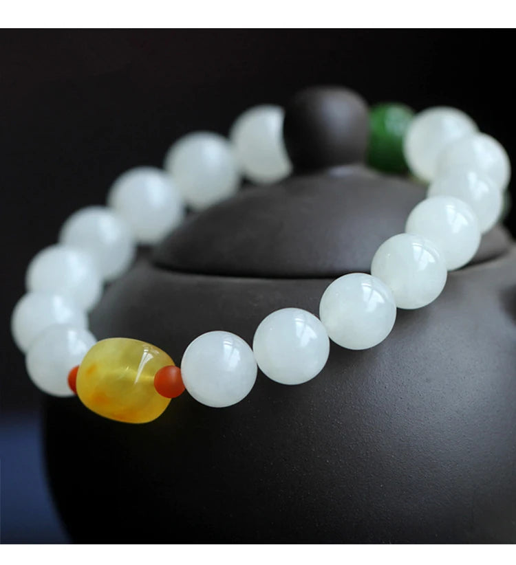 Hand String For Women Elegant Hetian White Jade Buddha Beads