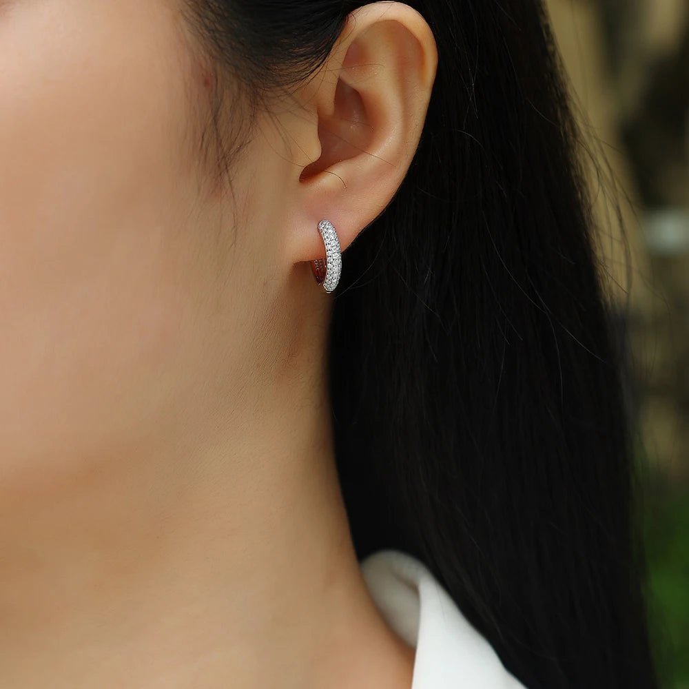 Moissanite Hoop Earrings for Women 18K Real Gold Plated Sterling Silver Hypoallergenic Lab Created Diamond Huggie Earrings