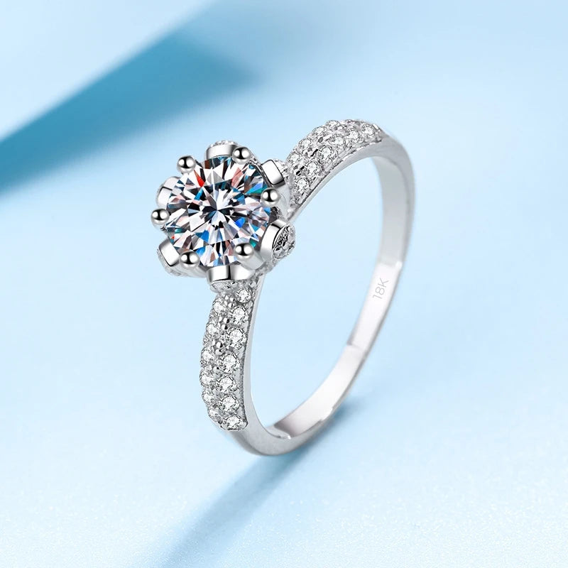 Designer Jewelry Girl 18K White Gold 1/2/3/5 Carat VVS1 D Color Moissanite Diamond Snow Queen Finger Rings Best Gift for Female