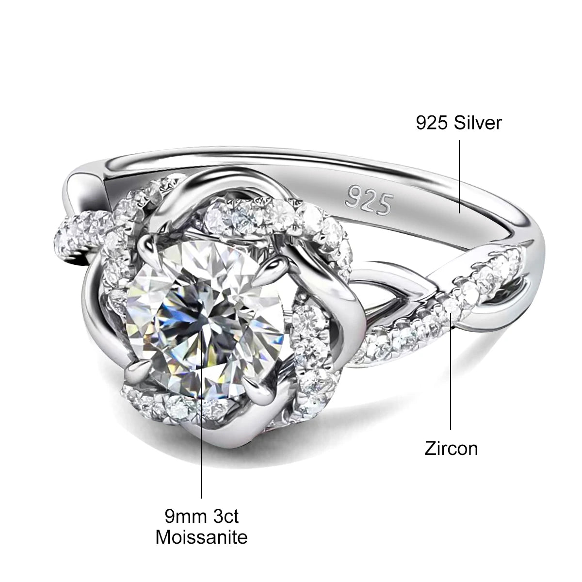 Moissanite Diamond Rings Set With Certificate 100% Sterling Silver 925 Luxury 2PCS